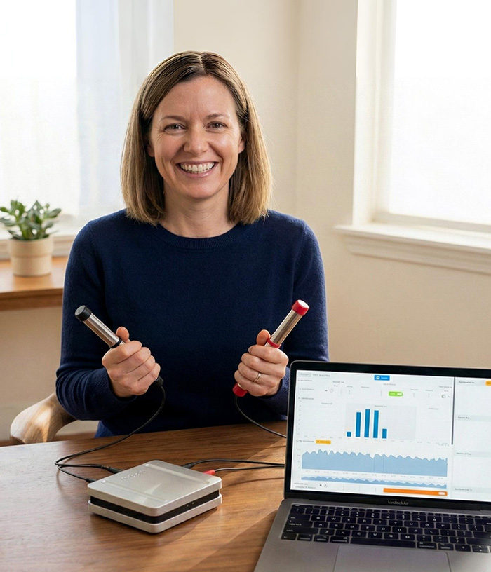 HRV-Analyse in Lich: Carolin Hofmann zeigt die Vieva Health Navigation zur Stress- und Regenerationsmessung